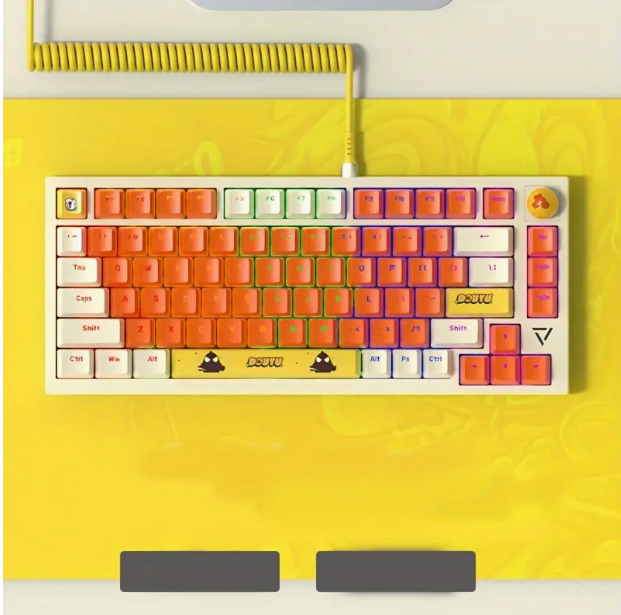 AJAZZ DKM200 Hot-Swappable Mechanical Gaming Keyboard - Vibrant Orange/White, USB Powered, Durable PC Material (WHITE/ORANGE)