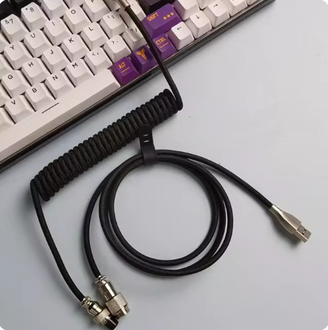 Coiled Cable for mechanical keyboard type-c (BLACK, Nylon)