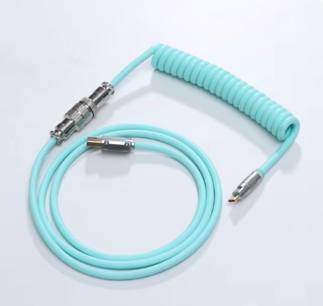 Coiled Cable for mechanical keyboard type-c (CYAN, Plastic)