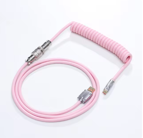 Coiled Cable for mechanical keyboard type-c (PINK, Plastic)