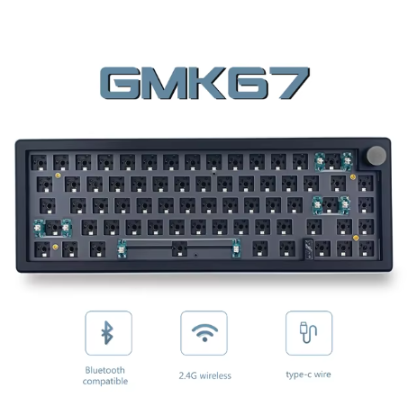 GMK67 65% Gasket Bluetooth 2.4G Wireless Hot-swappable Customized Mechanical Keyboard Kit RGB Backlit (BLACK)