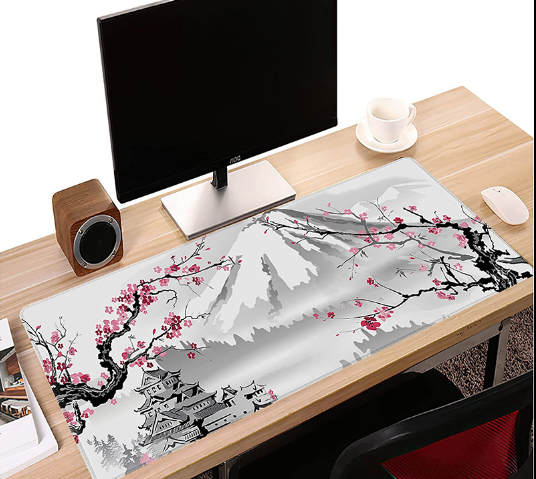 Sakura Japanese Cherry Blossom Mouse Pad Gaming XL Home New HD Mousepad XXL keyboard pad Non-Slip Office Carpet Laptop Mice Pad (900x400m) (WHITE AND PINK)