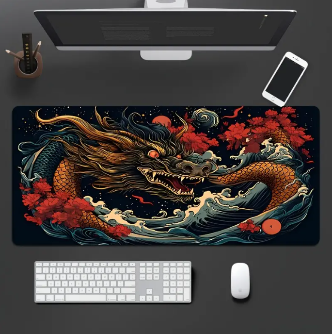 Dragon-Themed Non-Slip Mouse Pad for Gaming & Office - HD Color Print, Durable Stitched Edges, Perfect for Desk Accessories & Gifts (900x400)