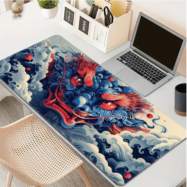 Blue Mythical Creature Extended Gaming Mouse Pad - Extra Large, Thickened, Non-Slip Rubber Base With Precision Stitched Edges, Washable Desk Mat For Gamers And Office Use