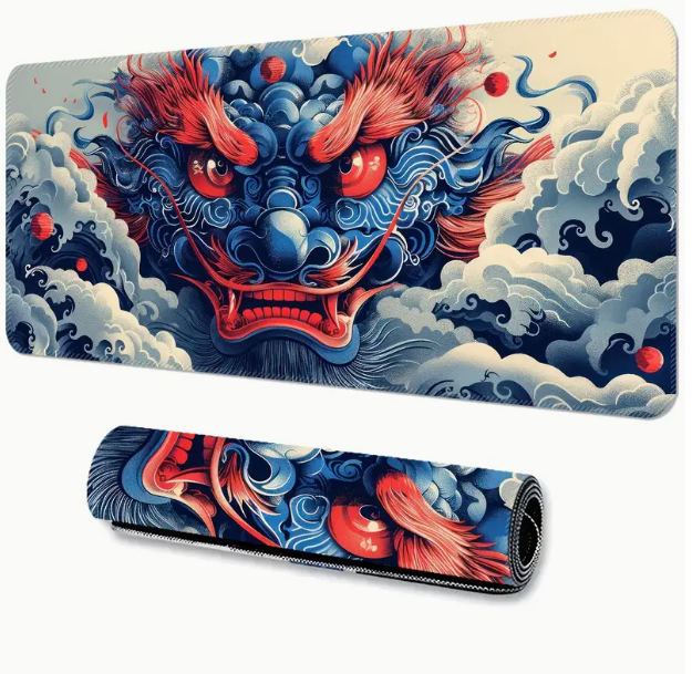 Blue Mythical Creature Extended Gaming Mouse Pad - Extra Large, Thickened, Non-Slip Rubber Base With Precision Stitched Edges, Washable Desk Mat For Gamers And Office Use