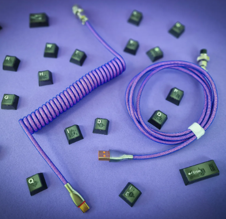 Coiled Cable for mechanical keyboard type-c (PURPLE, Nylon)