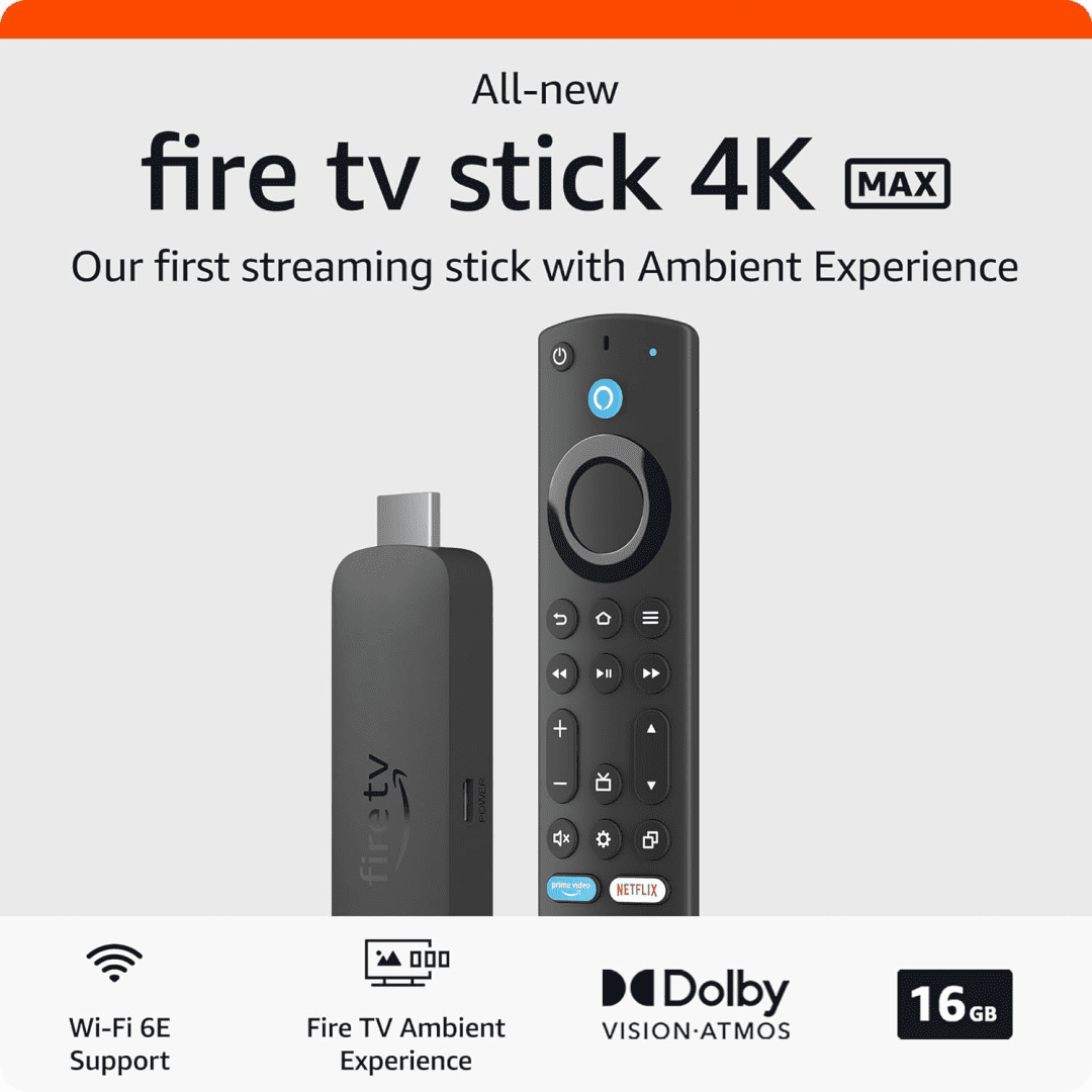 Fire TV Stick 4K Max streaming device, supports Wi-Fi 6E, free & live TV without cable or satellite