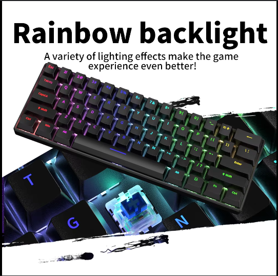 FuryCube H61k Hotswappable 60% keyboard wired RGB (BLACK WITH BLUE SWITCHES)