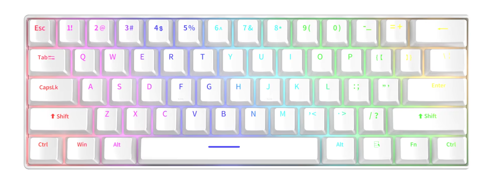 FuryCube H61k Hotswappable 60% keyboard wired RGB (WHITE WITH BLUE SWITCHES)