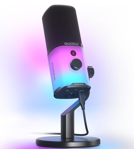 MAONO XLR/USB Gaming Microphone with Software, Dynamic PC Microphone with RGB for Streaming Podcast Vocal Recording, Computer Mic with Noise Cancellation, Mute Button, Gain Knob, Desktop Stand PD100X