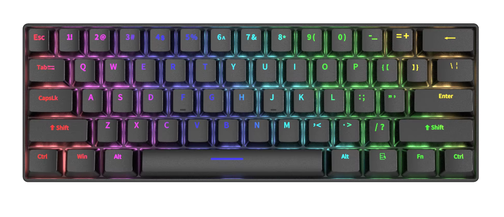 FuryCube H61k Hotswappable 60% keyboard wired RGB (BLACK WITH BLUE SWITCHES)