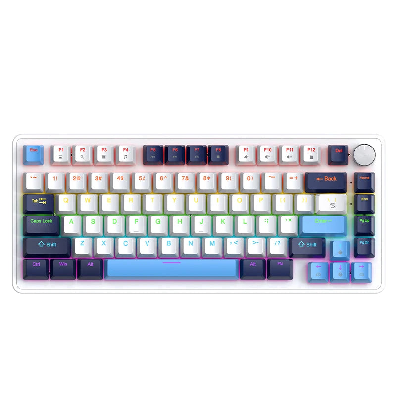 APAYADO K82 Cool Backlight Mechanical Keyboard,82 Keys,Multifunctional Knob,Full Key Hot Swappable,Wired Connection,Windows&Mac (Blueberries, blue switch)