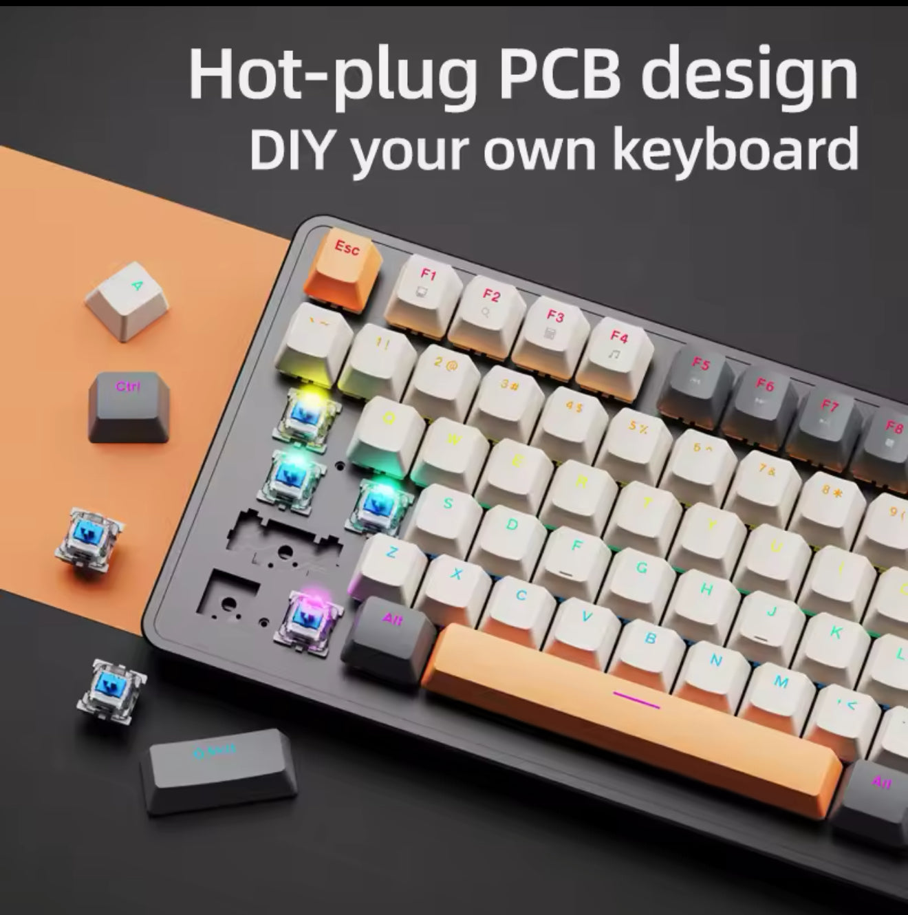 APAYADO K82 Cool Backlight Mechanical Keyboard,82 Keys,Multifunctional Knob,Full Key Hot Swappable,Wired Connection,Windows&Mac (Blueberries, blue switch)