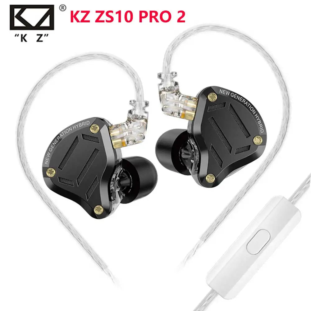 KZ ZS10 Pro 2 with mic Wired Metal Earphone HIFI In Ear Bass Earbud 4-Level Tuning Switch Headphone Sport Sound Noise Reduction Headset