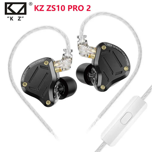 KZ ZS10 Pro 2 with mic Wired Metal Earphone HIFI In Ear Bass Earbud 4-Level Tuning Switch Headphone Sport Sound Noise Reduction Headset