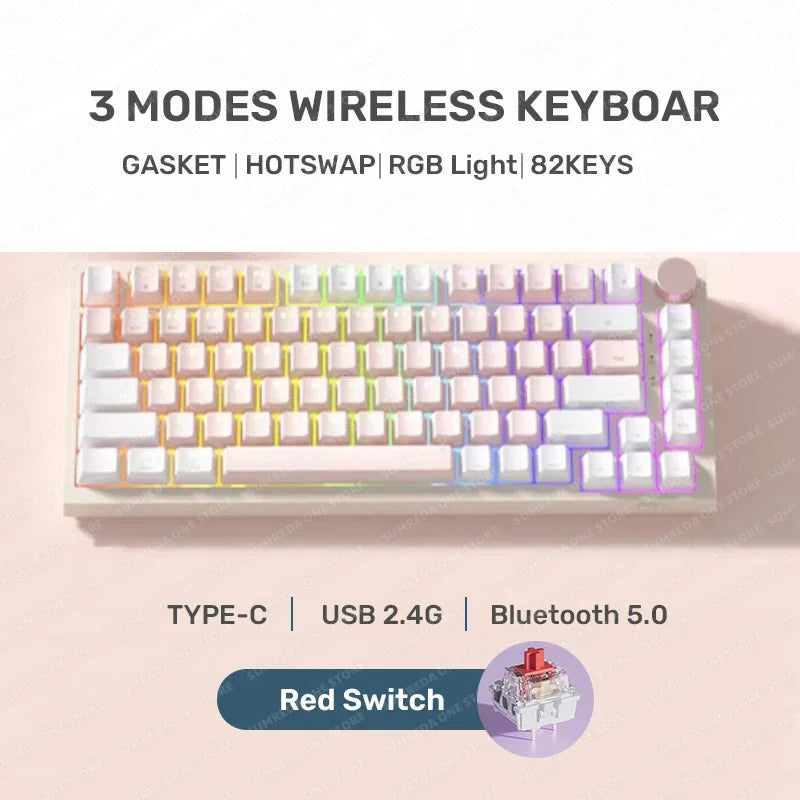 SUMREDA/Basic SK82 2.4G Wireless Bluetooth Wired Three-mode Mechanical Keyboard RGB Backlight Hot Swap Gasket Structure Gaming Game Keyboard