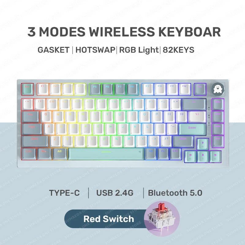 SUMREDA/Basic SK82 2.4G Wireless Bluetooth Wired Three-mode Mechanical Keyboard RGB Backlight Hot Swap Gasket Structure Gaming Game Keyboard