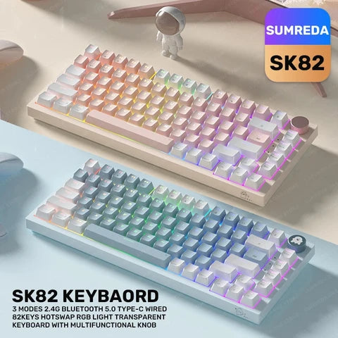 SUMREDA/Basic SK82 2.4G Wireless Bluetooth Wired Three-mode Mechanical Keyboard RGB Backlight Hot Swap Gasket Structure Gaming Game Keyboard