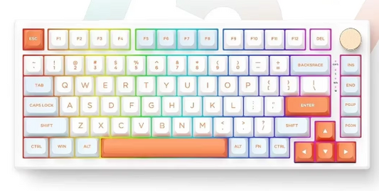 VGN N75 Pro Mechanical Keyboard Aluminum Alloy Knob Tri-mode Bluetooth Wireless 2.4g 82 Keys Hot Swap 75% Layout Pc Accessories (ORANGE AND WHITE)