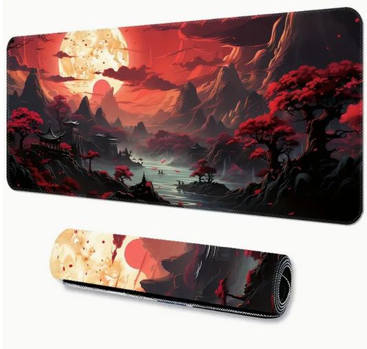 Extra-Large Gaming Mouse Pad - Wind, Flower & Snow Moon Design | Extended, Thick Desk Mat with Non-Slip Rubber Base | Washable | Precision Stitched Edges | Ideal for Office & Gaming Enthusiasts