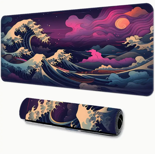 Extra Large Washable Gaming Mouse Pad with Non-Slip Rubber Base and Precision Edging - Oblong, Rectangle Shape - Durable Rubber Material - Cool Wave Design Desk Mat for Computer & eSports