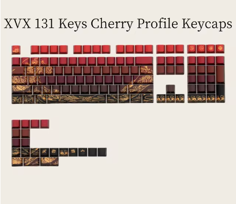 XVX 131 Keys Double Shot Cherry Profile Keycaps Side Print PBT Keycap Coral Sea Keycaps for Mechanical Keyboard Shine Through (RED/BLACK)