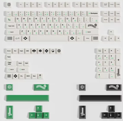 141 Keys Simplicity Theme Keycaps Cherry Height PBT Thermal Sublimation DIY For 61 87 98 100 104 Keys Mechanical Keyboard (GREEN/BLACK)