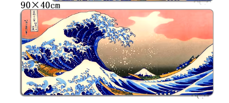 Art Mouse Pad Japan The Great Wave of Kanagawa Large Gaming Mousepad Gamer Keyboard Mouse Mats Office Computer Laptop Desk Mat (900x400m) (BLUE AND ORANGE)