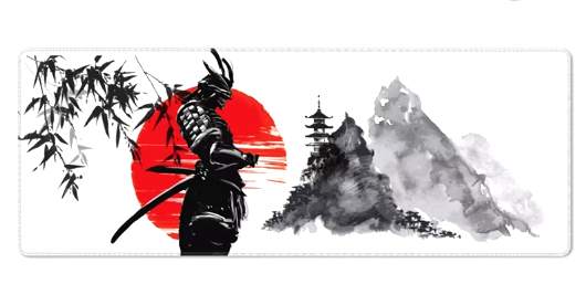 Japanese Samurai Tree Sun Mouse Pad Gaming XL New Computer Home Mousepad XXL Desk Mats Natural Rubber Office Anti Slip (900x400m) (WHITE AND BLACK)