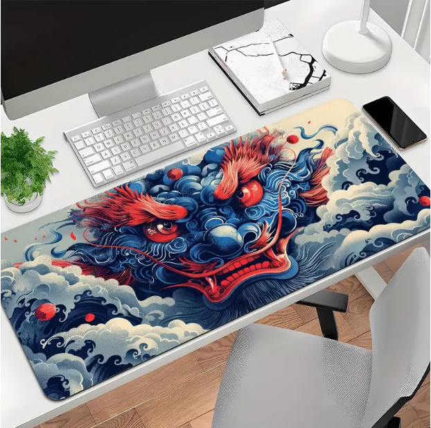 Blue Mythical Creature Extended Gaming Mouse Pad - Extra Large, Thickened, Non-Slip Rubber Base With Precision Stitched Edges, Washable Desk Mat For Gamers And Office Use