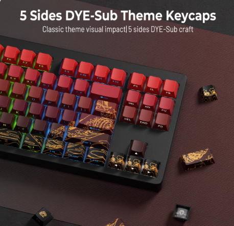 XVX 131 Keys Double Shot Cherry Profile Keycaps Side Print PBT Keycap Coral Sea Keycaps for Mechanical Keyboard Shine Through (RED/BLACK)