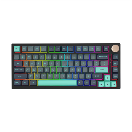 VGN N75 Pro Mechanical Keyboard Aluminum Alloy Knob Tri-mode Bluetooth Wireless 2.4g 82 Keys Hot Swap 75% Layout (CYAN AND BLACK)